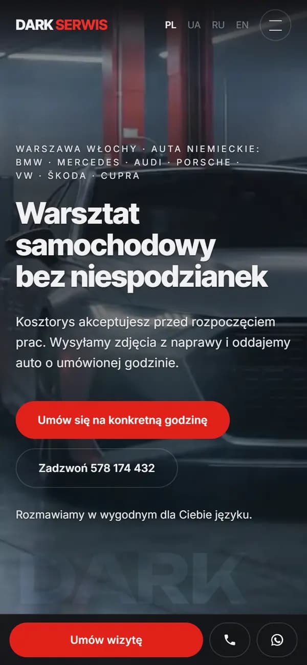 Ta sama strona na telefonie, wersja: Polski